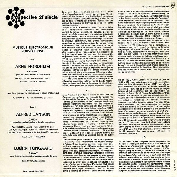 Arne Nordheim, Alfred Janson, Bjørn Fongaard — Musique Électronique Norvégienne – Epitaffio, Response 1 / Canon / Galaxy 2