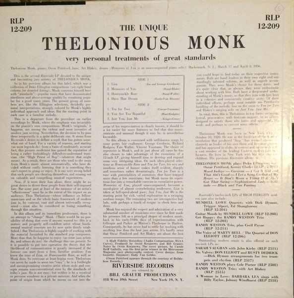 Thelonious Monk — The Unique Thelonious Monk 2