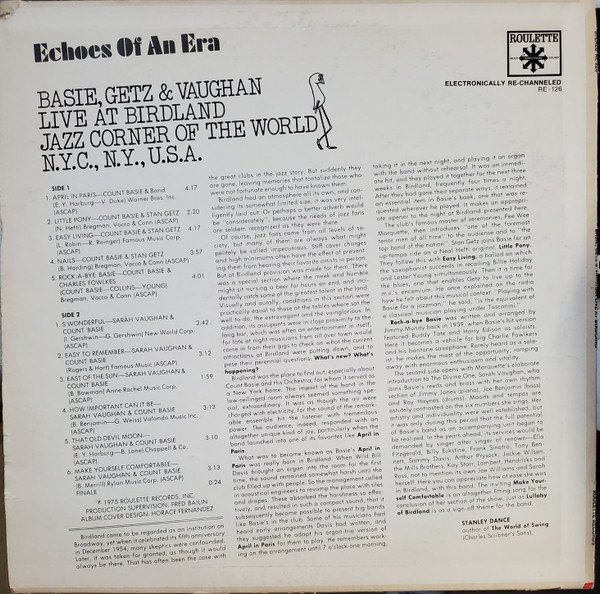 Count Basie, Stan Getz & Sarah Vaughan — Live At Birdland 2